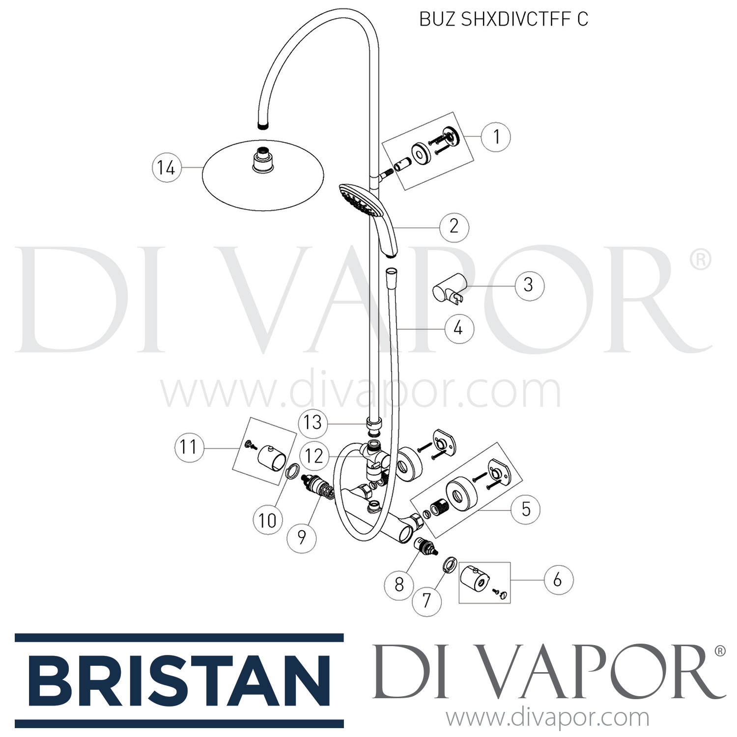 Bristan BUZ SHXDIVCTFF C Buzz Rigid Riser Bar Mixer Shower Valve Spare